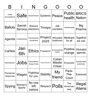 2024 Presidential Debate Bingo Card