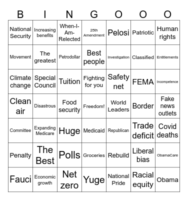 2024 Presidential Debate Bingo Card