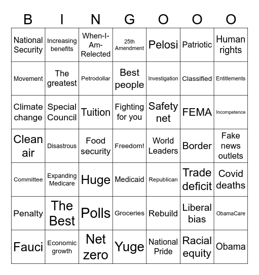 2024 Presidential Debate Bingo Card