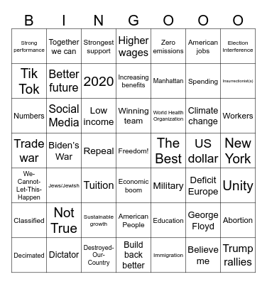 2024 Presidential Debate Bingo Card