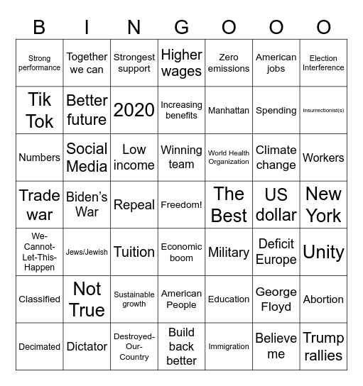 2024 Presidential Debate Bingo Card