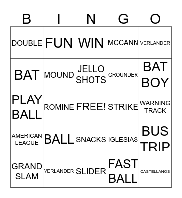 TIGER BASEBALL BINGO Card