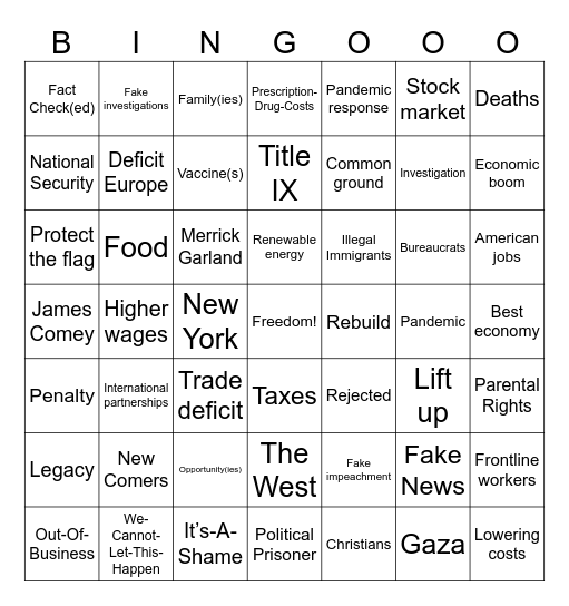 2024 Presidential Debate Bingo Card