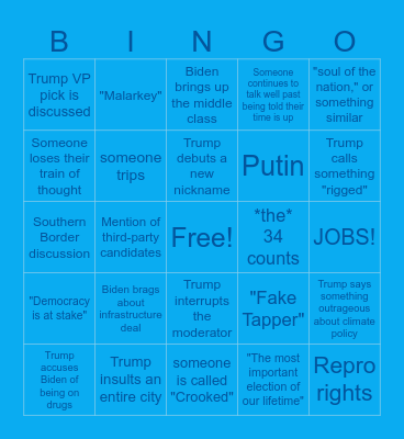 Harvard Dems Debate Bingo Card