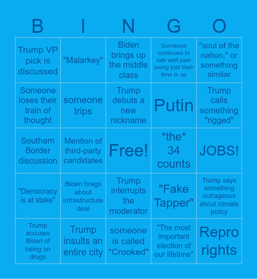 Harvard Dems Debate Bingo Card