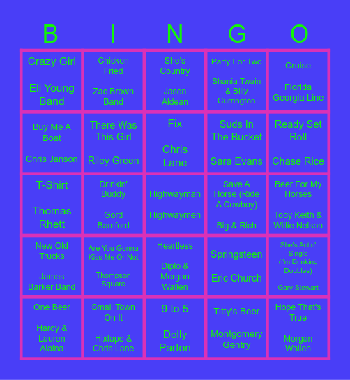 COUNTRY MUSIC Bingo Card