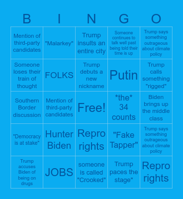 Harvard Dems Debate Bingo Card