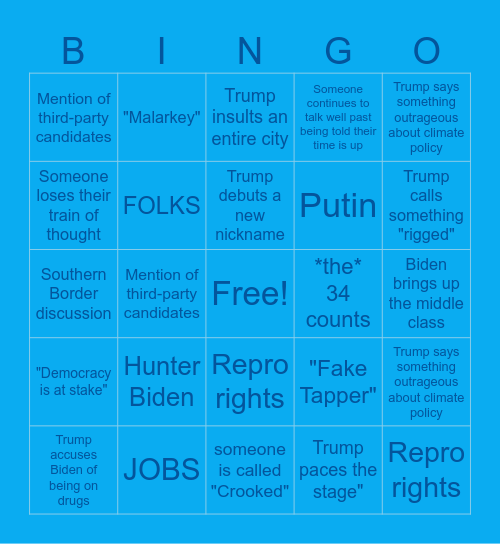 Harvard Dems Debate Bingo Card