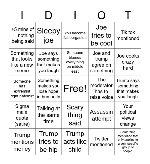 2024 debate Bingo Card