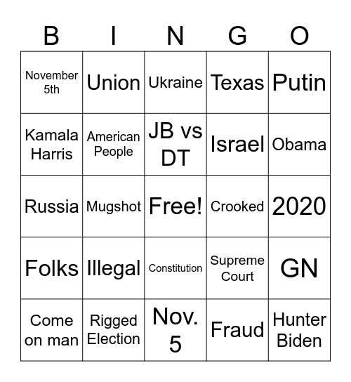 Debate Bingo Card