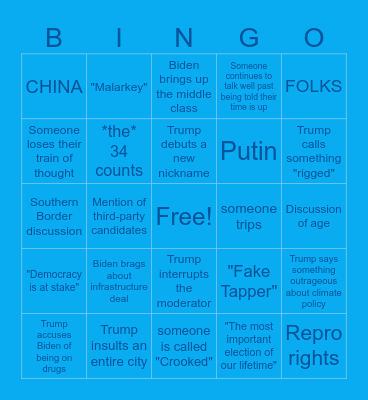 Harvard Dems Debate Bingo Card