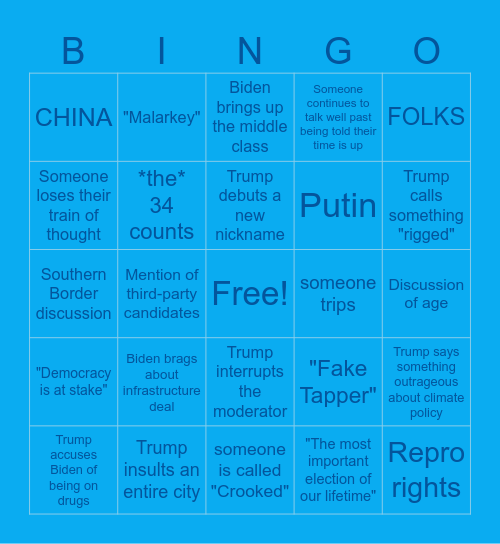 Harvard Dems Debate Bingo Card