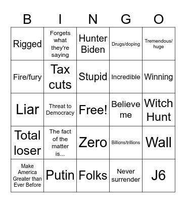 Debacle Bingo Card