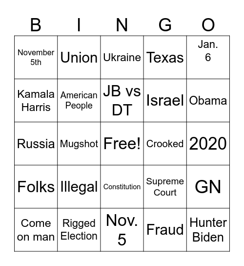 Debate Bingo Card
