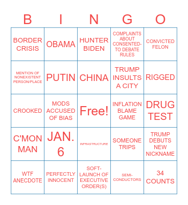 2024 Presidential Debacle Bingo Card
