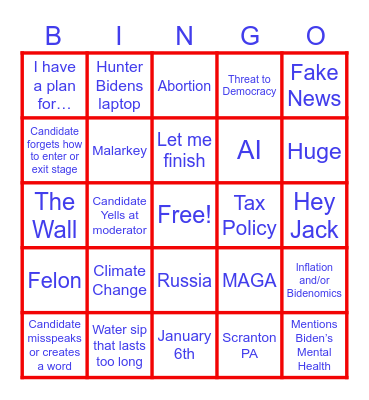 2024 US Debate Bingo Card