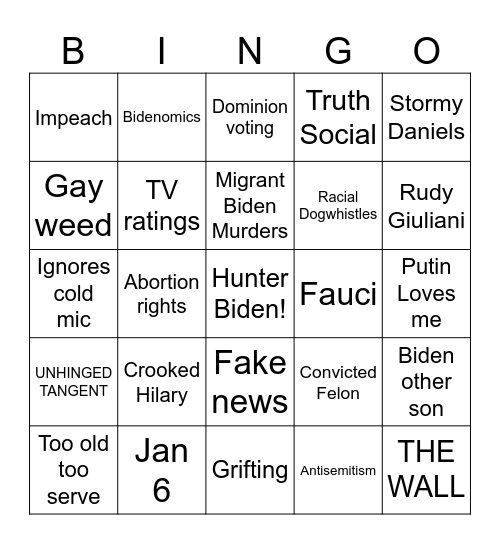 Debate 24 Bingo Card