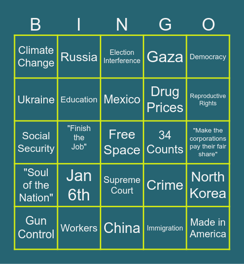 Presidential Debate 2024 Bingo Card