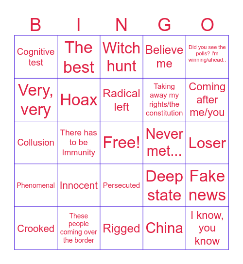 Trump Debate Bingo Card