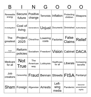 2024 Presidential Debate Bingo Card