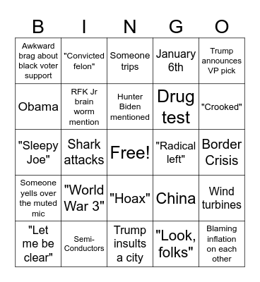Presidential Debate Bingo Card
