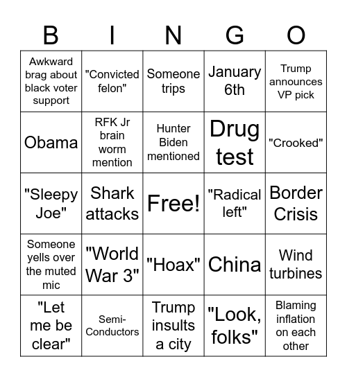 Presidential Debate Bingo Card