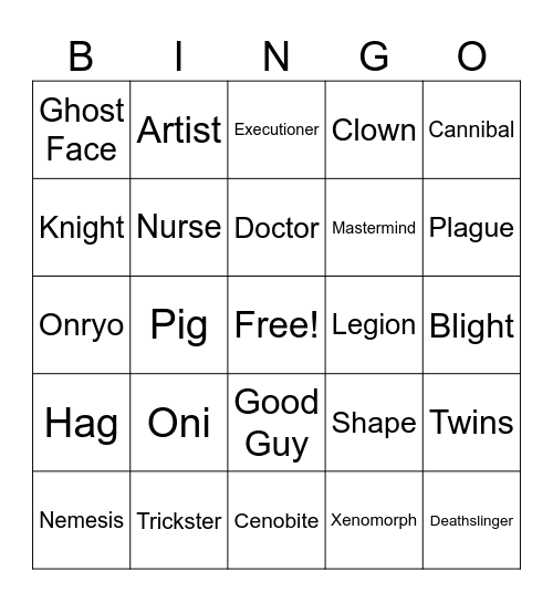 Dead by Daylight Bingo Card