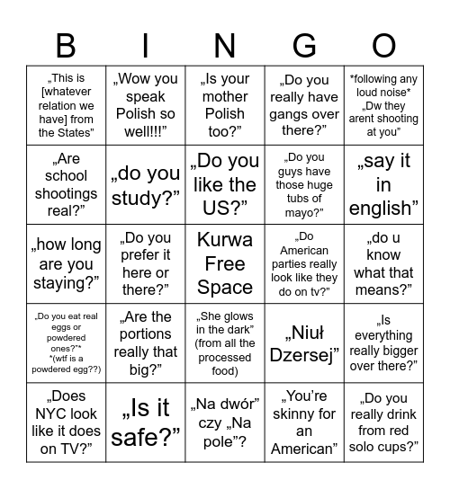 I was born in America Bingo Card