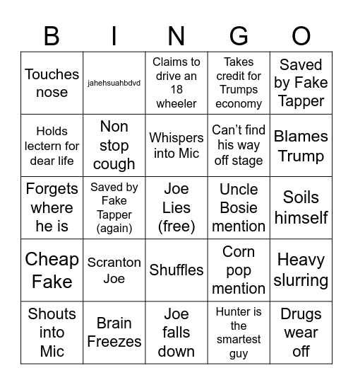 Crooked Joe Biden Bingo Card