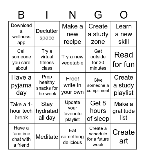 Wellness BINGO! Bingo Card