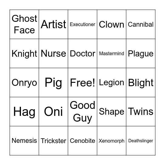 Dead by Daylight Bingo Card