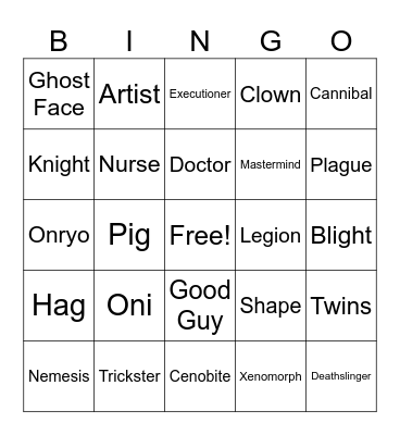 Dead by Daylight Bingo Card
