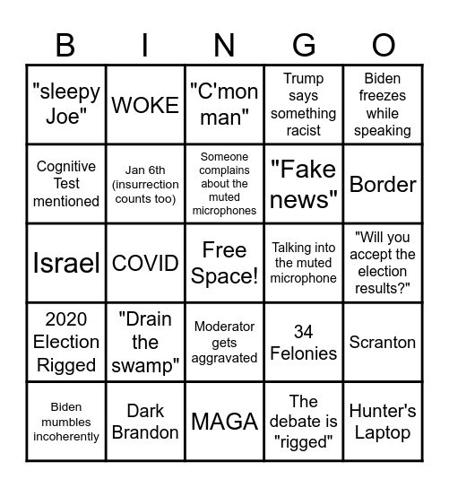 2024 Presidential Debate Bingo Card