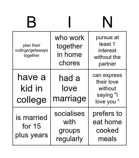 find a couple who Bingo Card