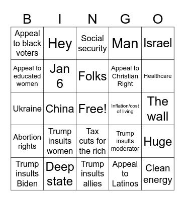 Biden-Trump Debate Bingo Card