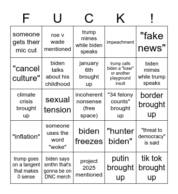 get me out of here Bingo Card