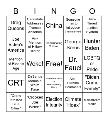 Republican Debate Bingo Card