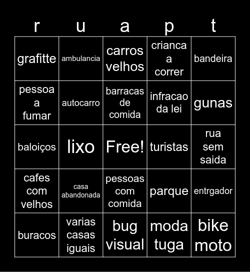 ruas PT Bingo Card