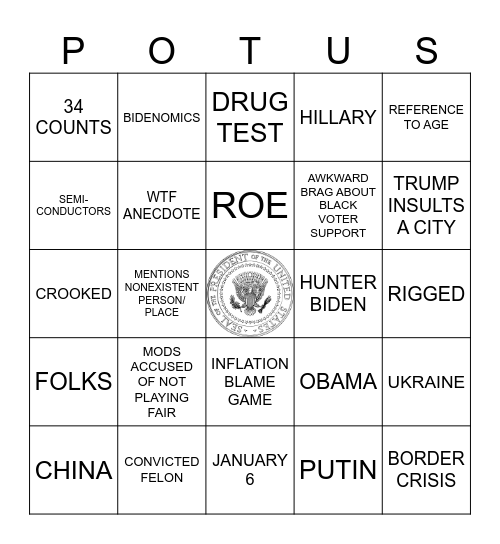 BIDEN v TRUMP, ROUND 2 Bingo Card
