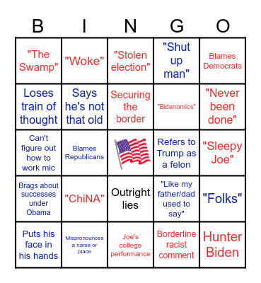 Presidential Debate Bingo 06/27/2024 Bingo Card