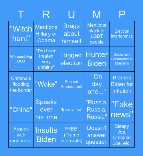 Trump Debate Bingo Card