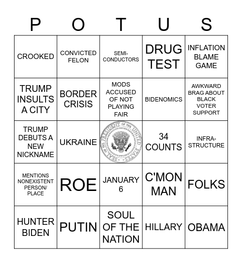 BIDEN v TRUMP, ROUND 2 Bingo Card