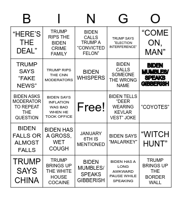 Prez Debate Bingo 2024 Bingo Card