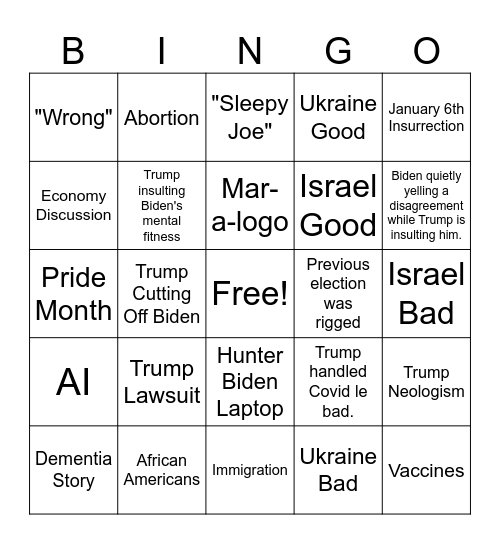 Debate Bingo Card