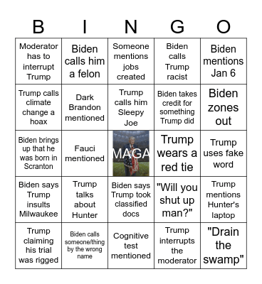2024 Presidential Debate Bingo Card