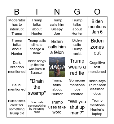 2024 Presidential Debate Bingo Card
