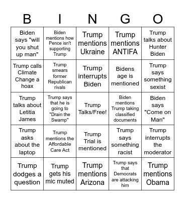 2024 Presidential Debate Bingo Card