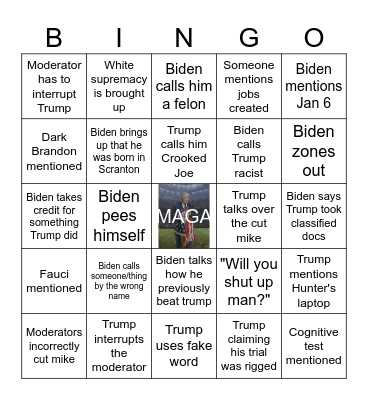 2024 Presidential Debate Bingo Card