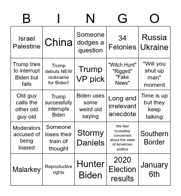 Presidential Debate Bingo Card