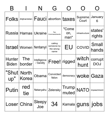 Debate Bingo Card
